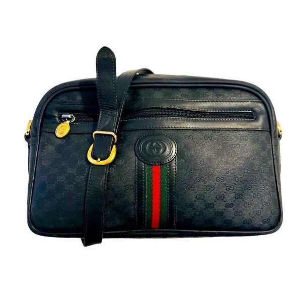 Gucci black gg canvas and leather crossbody bag - Picture 1 of 11